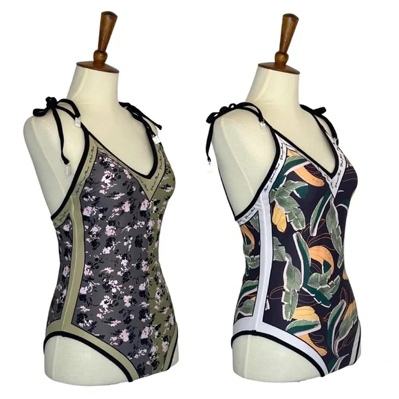 Boho Green & Black Floral Reversible Swimsuit with Shoulder Ties - Picture 5 of 16